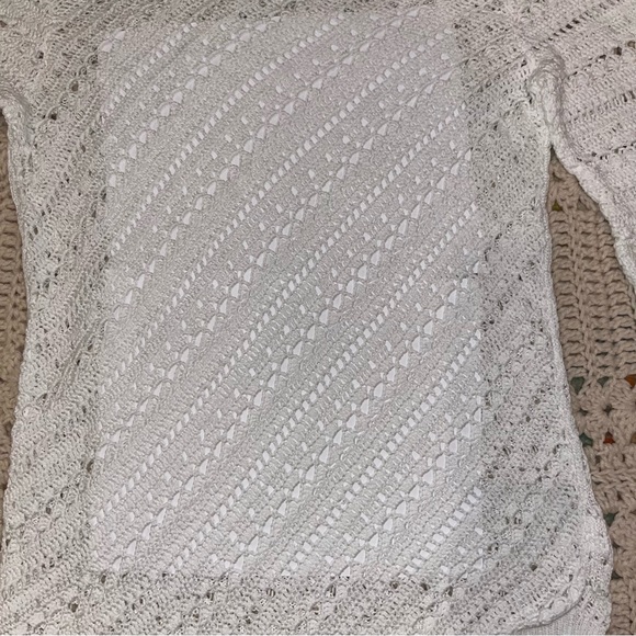 Talbots Lightweight Open Weave White 3/4 Sleeve Sweater Size Petite Small EUC - Picture 3 of 5